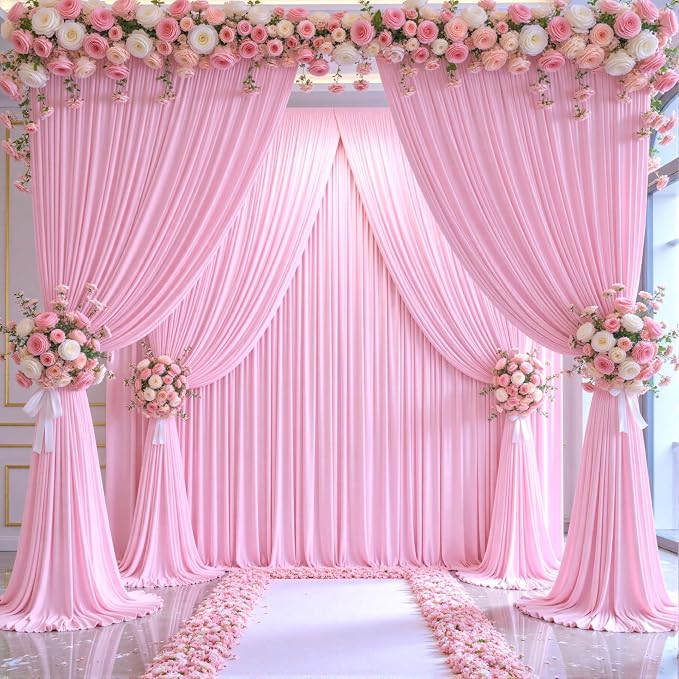 8 Panels Pink Backdrop Curtains for Wedding Party Wrinkle Free Backdrops Curtain Drapes Fabric Decorations Photo Back Drop Cloth for Baby Shower Photography Stage Reception 40ft(W) x 12ft(H) - Image 5