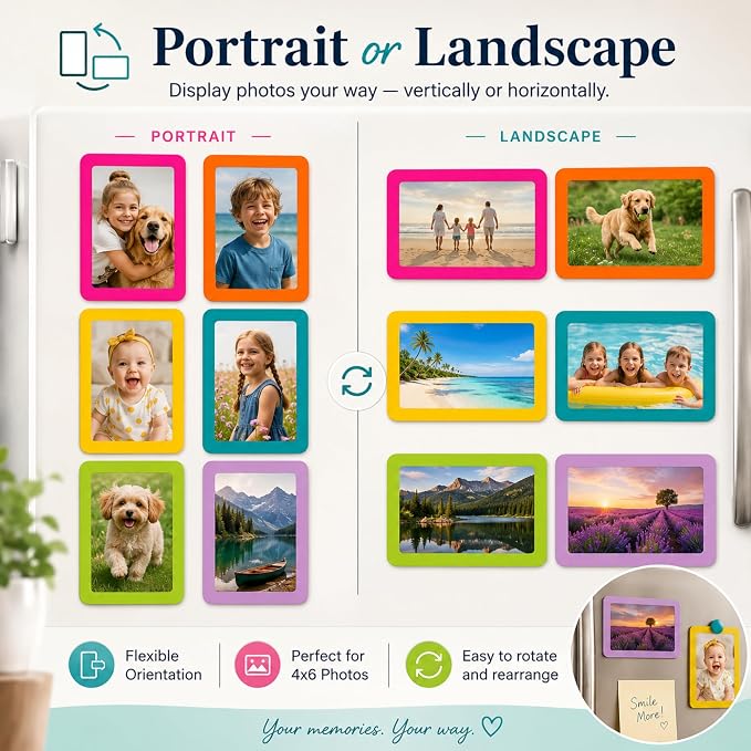 12 Pack 4x6'' Hot Summer Bright Magnetic Picture Frames | Vibrant Colorful Magnet Photo Borders for Refrigerator Locker Classroom Kids Room Decor - Open Face Playful Home Accessories - Image 4