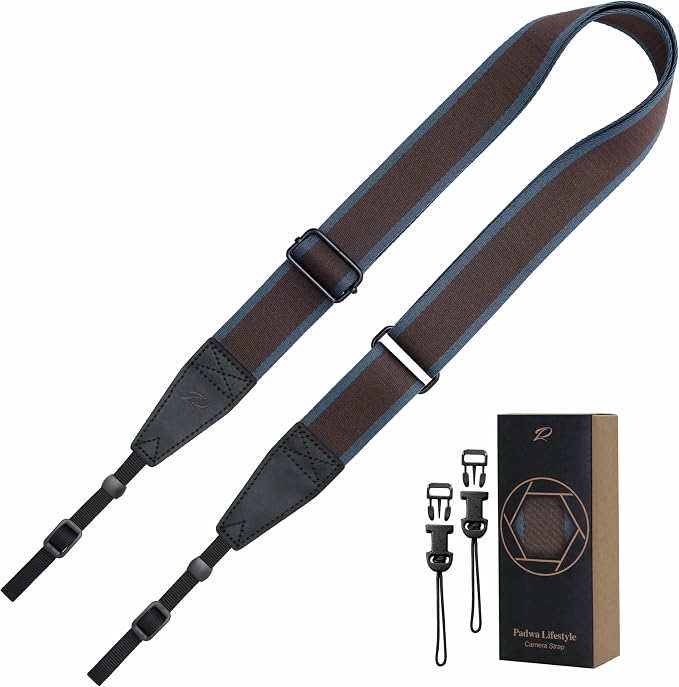 Padwa Lifestyle Adjustable Camera Strap - 1.5" Top Layer Cowhide Head Camera Straps for Photographers, Cotton Adjustable Neck Shoulder & Crossbody Strap Quick Release for All Cameras and Binoculars by PadwaLifestyleCameraStrap