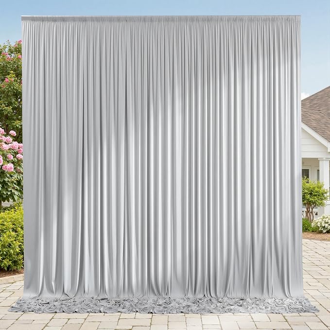 10ft x 10ft Wrinkle Free Silver Backdrop Curtain fpr Parties, Polyester Backdrop Drapes Panels for Wedding Space Theme Birthday Party Baby Shower Birthday Decoration by ENJOYYOURPARTY