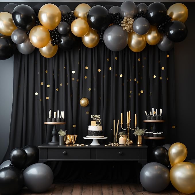 Black Backdrop Curtain for Wedding Parties Backdrop Drapes 10x8FT | Wrinkle Free Polyester Curtain Backdrop Black Draping Fabric for Backdrop Photoshoot Birthday Party Background,2 Panel 5x8FT - Image 4