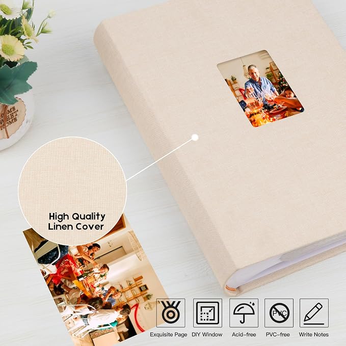 450 Pocket 4x6 Photo Album with Writing Space, Linen Cover, Beige | Large Capacity, 4x6 Album Book, with Memo for Family, Wedding Baby, Travel Memories Graduation Pictures - Image 6