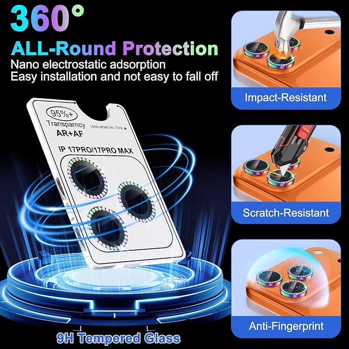 Meshine for iPhone 17 Pro/17 Pro Max Camera Lens Protector,Scratch Proof,Strong Adsorption,9H Hardness with Metal Ring Camera Cover,Ultra Thin Case Friendly, Accessories Lens Protector,Shiny Orange - Image 3