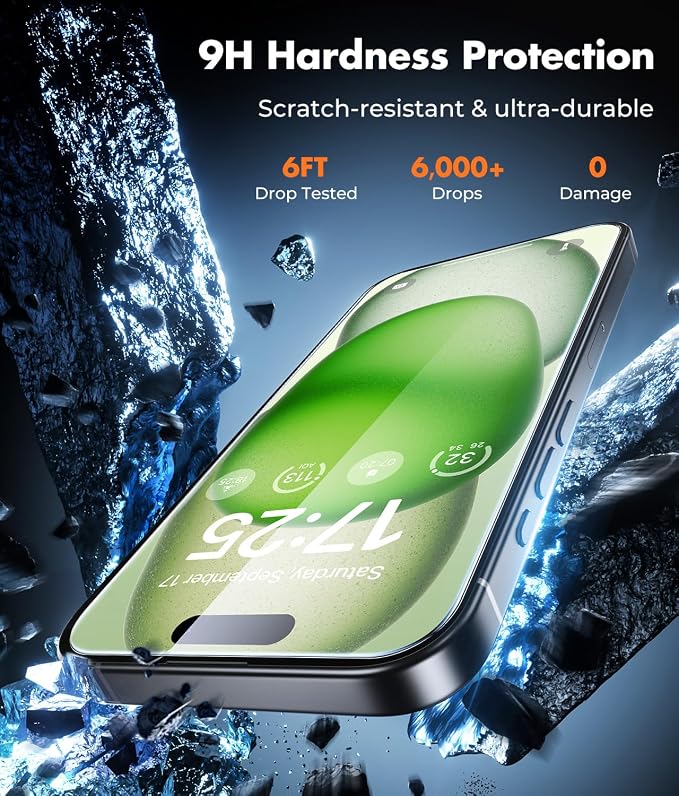UNBREAKcable iPhone 15 Plus Screen Protector & Camera Lens Protector | Upgraded Dual-Tempered Glass with Military-Grade 9H Hardness, 3-Pack,HD Clarity, Anti-Fingerprint, Case Friendly, Fits 6.7'' - Image 3