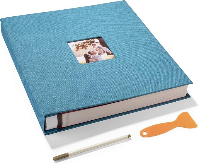 HoneyTolly Large Photo Album Self Adhesive, DIY Scrapbook Album for 600 Photos, 13"x12.6" 120 Pages Linen Cover Memory Book(Sky Blue) by HoneyTolly