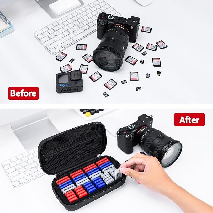 EVA PU Memory Card Case with 48PCS Clear Plastic Memory Card Holder for 24 SD SDHC SDXC & 24 TF MSD Cards,Dual-Protect Water-Resistant Anti-Shock MicroSD SD Card Carrying Organizer with Label - Image 7