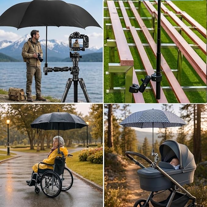 Double Super Clamp Mount 360° Adjustable Umbrella Tripod Mount | Camera Clamp for Photography Reflector Motorcycle Handlebar Umbrella Pole Holder Stand Bracket Flag Holder Light Stand Tripod - Image 7