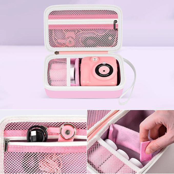 Kids Instant Print Camera Travel Case for Girl Boy with Wrist Strap | For ESOXOFFORE/ for Dylanto/ for WEEFUN/ for Anchioo/ for GKTZ/ for Amzelas/ for Mafiti, Mesh Pocket, Pink, Case Only - Image 4