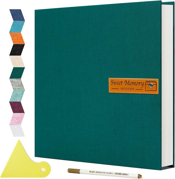 Spbapr Large Photo Album Self Adhesive Magnetic Scrapbook,DIY Scrapbook Album for 4x6 5x7 8x10 Picture,40 Pages Linen Cover Memory Book for Wedding Family Baby Pets, with Metallic Pen and Scraping by Spbapr