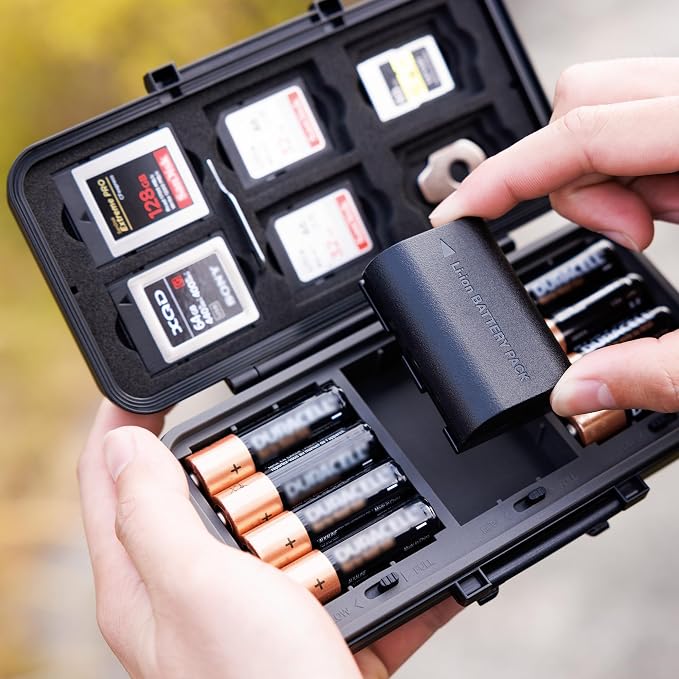 JJC Multi-Function Camera Battery Memory Card Storage Case for 6 SD Card,6 CFexpress Type-B/XQD Cards,5 CFexpress Type-A Cards,8 AA Batteries,3 Camera Batteries Holder Box for LP-E6 NP-FZ100 NPW235 - Image 9