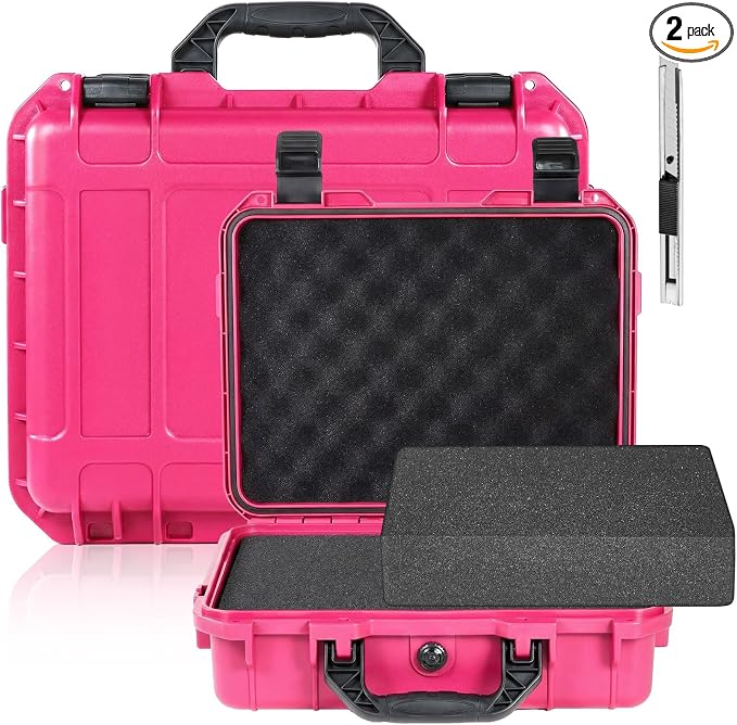 Relaxweex 1 Pcs 16.3 x 6.5 x 3.7 Inch Waterproof Hard Case with DIY Customizable Foam Insert Portable Protective Case with Knife for Camera Drones Equipments Tools Test Instruments(Rose Red) by Relaxweex