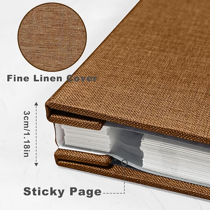 Large Photo Album Self Adhesive, DIY Scrapbook Album for 4x6 8x10 10x12 Pictures, 60 Pages Brown Linen Cover Memory Book, Ideal Gift for Family Wedding Baby Christmas Anniversary - Image 3