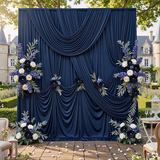 50ftx10ft Wrinkle Free Navy Blue Backdrop Curtains for Party Background, 10 Panels 5x10ft Silky Polyester Photo Backdrop Drapes Back Drop Cloth for Wedding Birthday Photography Baby Shower Decor - Image 2