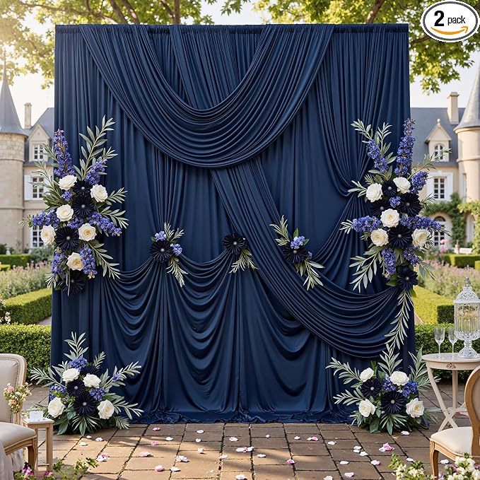 10x10ft Wrinkle Free Navy Blue Backdrop Curtains for Party Background, Silky Polyester Blue Photo Backdrop Drapes 2 Panels 5x10ft Back Drop Cloth Drapery for Wedding Birthday Photography Decor by CO-AVE