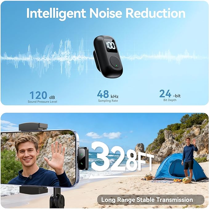 occiam Mini Lavalier Microphone for iPhone & Android Wireless Microphone | Noise Reduction Magnetic Mini Lapel Mic with 54H Charging Case for YouTube Podcast Tiktok Vlogging Video Recording Black - Image 2