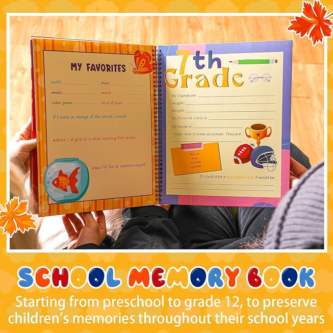 Motipuns School Memory Book Photo Album for Kids, Stripes | School Years Keepsake Book Album Scrapbook from Preschool Through 12th Grade with 14 Pocket for Storage Portfolio Pictures - Image 6