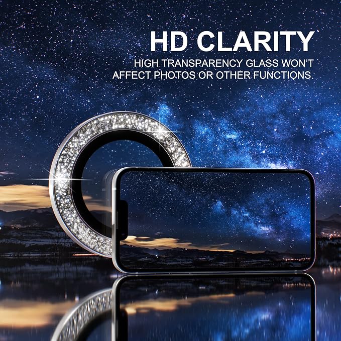 Choiche for iPhone 14/14 Plus Camera Lens Protector Bling, Glitter-Silver | Ultra HD, 9H Tempered Glass Camera Cover Screen Protector Metal Individual Ring Decoration Accessories, 2-Lens, 6.1/6.7-inch - Image 5