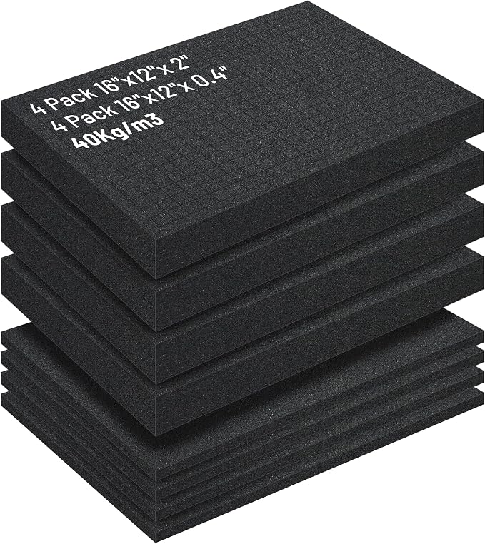 8Pcs Pick and Pluck Foam Sheets for Cases (4Pcs 16x12x2" + 4Pcs 16x12x0.4"), Tool Box foam for Toolbox, Gun Case, Camera Case, Pre-Cut Cubes for Customizable Protective Foam Insert Kit - Image 6