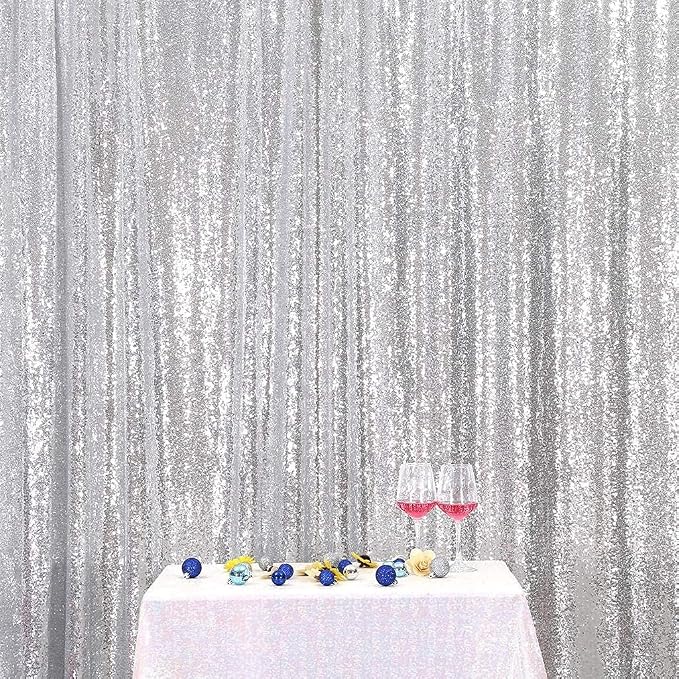 Poise3EHome 8FT x 8FT Silver Sequin Photography Backdrop Curtain for Party Decoration, Silver by Poise3EHome