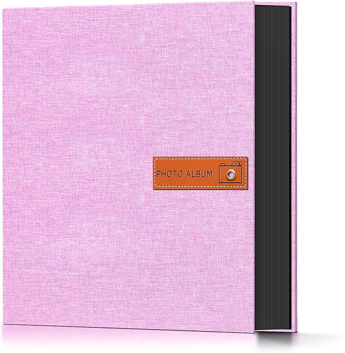 Popotop 4x6 Photo Album 200 Pictures, Linen Hardcover, Reinforced Spine | Compact 200-Photo Capacity, Acid-Free PP Slip-In Pockets, 2 Photos per Page, Black Inner Pages, No Memo Space by Popotop