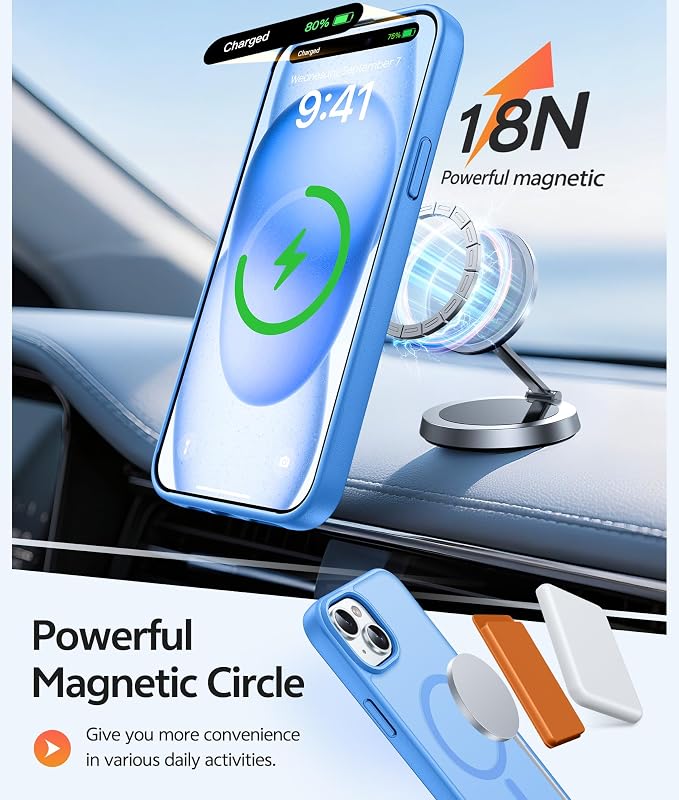 FNTCASE for iPhone 15/14/13 Case, Fit for Magsafe, Glass Screen Protector | Translucent Matte, Magnetic Phone Cases, 14FT Military Grade Drop Protection, Slim Shockproof Protective Cover, Ice Blue - Image 3