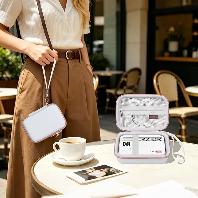 Elonbo Carrying Case for KODAK Mini 2 Retro 2x3 Portable Photo Printer | Bluetooth Smartphone Instant Color Printer Hard Travel Protective Bag, Mesh Pocket fits Cartridge Photo Paper Sheets, White - Image 7