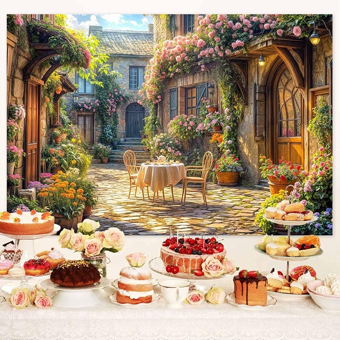 15X10ft Italian Theme Backdrop Italy Town Street Backdrop for Photography, Europe Village Town Landscape Photography Background Garden Tea Party Barnner Photo Studio Props, Color-2 - Image 3