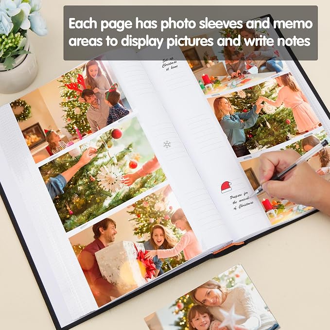 450 Pocket 4x6 Photo Album with Writing Space, Linen Cover, Black | Large Capacity, 4x6 Album Book, with Memo for Family, Wedding Baby, Travel Memories Graduation Pictures - Image 4