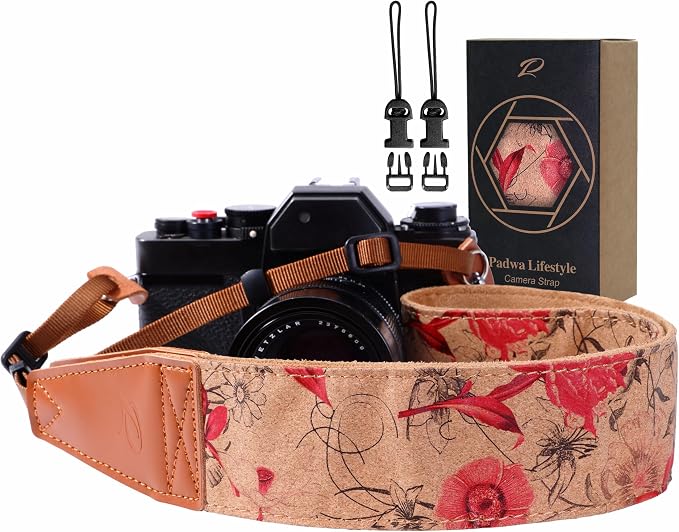Padwa Lifestyle Cork Camera Strap - 2" Top Layer Cowhide Head Camera Straps for Photographers,Natural Log Crackle Art Print Style,Soft Chamois Velvet Padded Strap Quick Release fits All Cameras by PadwaLifestyleCameraStrap