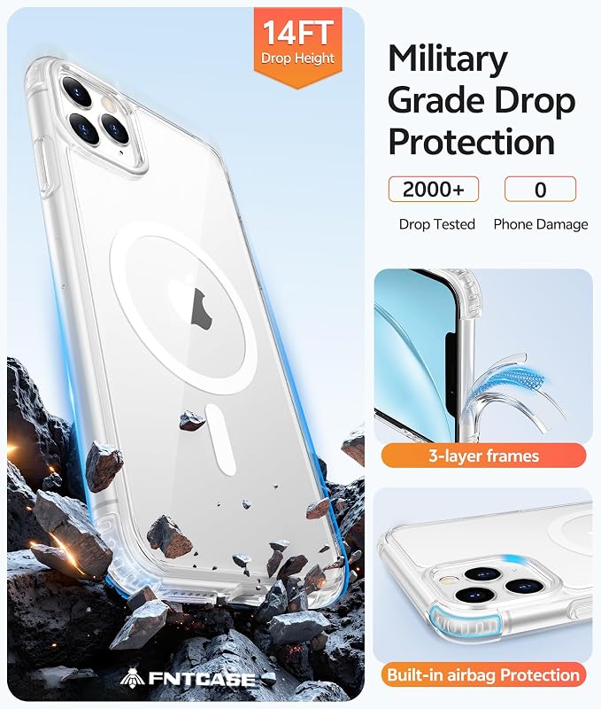 FNTCASE for iPhone 11 Pro Max Case Clear, Fit for Magsafe, Anti Yellowing | Magnetic Phone Cases, 14FT Military Grade Drop Protection, Slim Shockproof Protective Cover, Transparent - Image 5