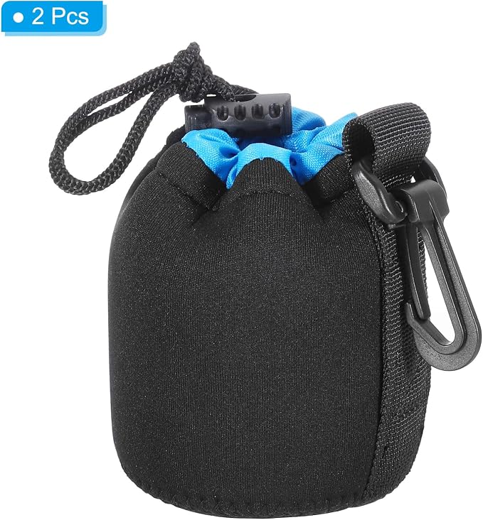 PATIKIL Camera Lens Bag 3" ID x 3.9" H Drawstring Lens Pouch 2Pcs | Black, Blue, with Thick Protective Neoprene Lens Case for DSLR Camera Lens Water Coffee Cups - Image 3