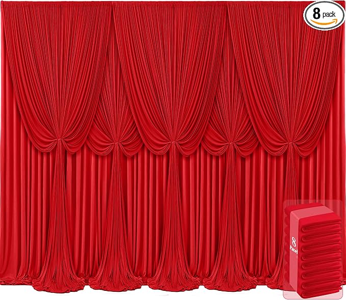8 Panels Red Backdrop Curtains for Wedding Party Wrinkle Free Backdrops Curtain Drapes Fabric Decorations Photo Back Drop Cloth for Baby Shower Photography Stage Reception 40ft(W) x 12ft(H) by Tao-GePartyDecorations