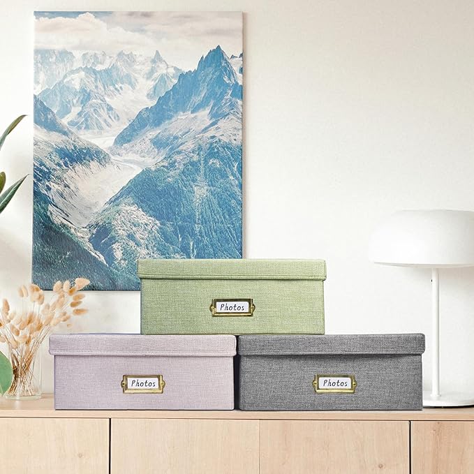 Linen Photo Storage Box – Holds 1700 Photos, Photo Organizer with Lid for Photo, Pictures, 24 Adjustable Dividers & 72 Labels Multi-Use Organizer Memory Box for Envelopes, Baby, Wedding, Cards Beige - Image 5