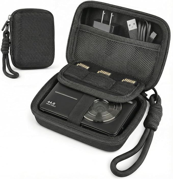 Digital Camera Case Compatible with CAMKORY Digital Point and Shoot/for KODAK PIXPRO FZ45/55 16MP Vlogging/for VAHOIALD FHD 1080P/for IWEUKJLO/for Nsoela, Holder for SD Card More (Black) by Roseliya