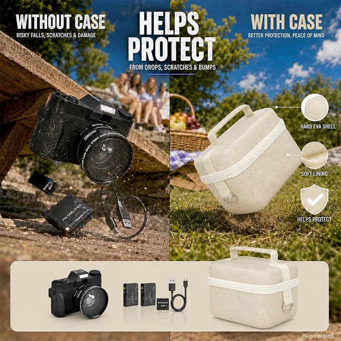 Comecase Large Travel 4K Vlogging Camera Case for Duluvulu/for AUREAPI | Outdoor Camera Storage with 2 Divider and Mesh Pocket, for Vloggers and Content Creators, Trip Ready, Off-White - Case Only - Image 4