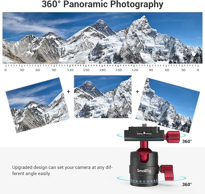 SmallRig 360 Rotating Panoramic Tripod Ball Head, Max Load 5kg / 11lbs | 360 Ballhead with 1/4 inch Quick Shoe Plate, for Tripod Monopod Slider DSLR Camera Camcorder - Image 2