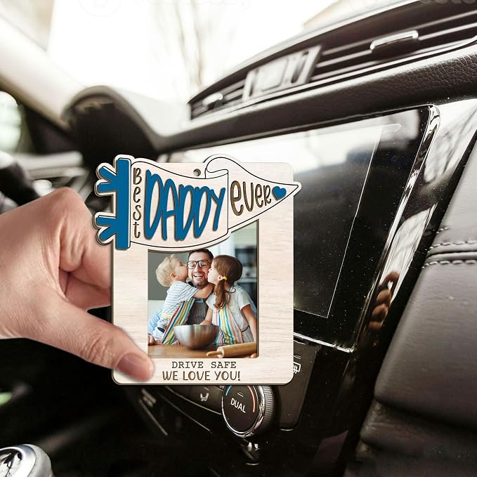Personalized Best Dad Ever Picture Frame, Car Visor Picture Frame, Car Picture Holder,Gift for Dad Car Accessories, Car Picture Wooden Frame, Drive Safe Daddy Visor Clip We Love You - Image 6