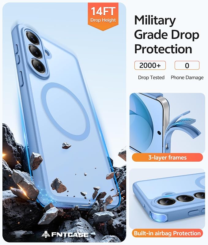 FNTCASE for Samsung Galaxy S26 Case, Fit for Magsafe, with Screen Protector | Full Camera Protection, Translucent Matte, 14FT Military Grade Drop Proof, Shockproof Protective Phone Cover, Light Blue - Image 5