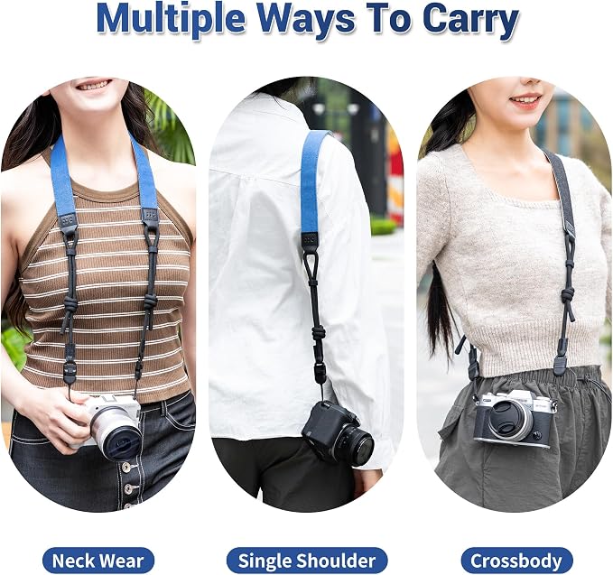 Blue Minimalist Denim lifestyle Camera Shoulder Neck Strap with Quick Release for Most Mirrorless Cameras Canon EOS R50 R10 Fuji X-T30 III XT-50 Nikon Z5 Z50 II Z fc Zf, Adjustable Comfortable Strap - Image 4