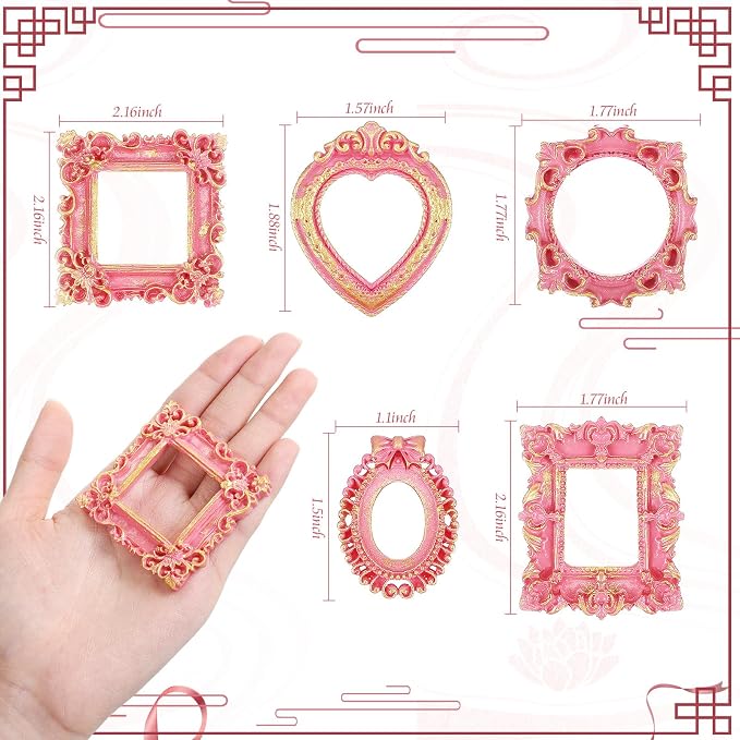 Vicenpal 25 Pcs Pink Gold Mini Vintage Picture Frames Bulk | Small Vintage Photo Frames, Antique, Resin, Baroque, Ornate, Cute Wallet Size, for DIY Jewelry Gifts Christmas Wedding Decor - Image 3
