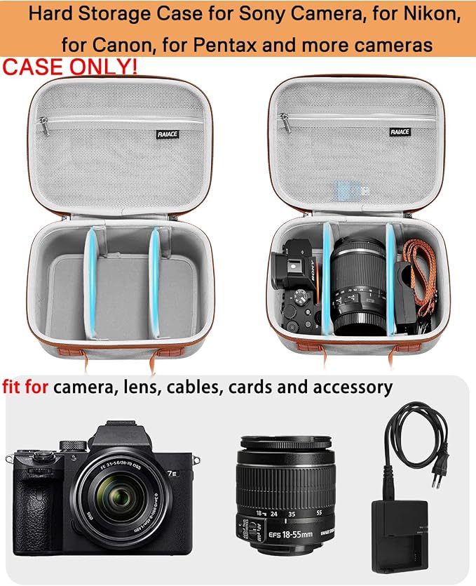 RAIACE Hard Case Compatible with Sony Alpha 7 II III IV/7R V Camera, for Nikon, for Canon, for Pentax and More. Mesh Pocket for Charger, Cables, Cards and Accessories. (case only) (Gray) - Image 2