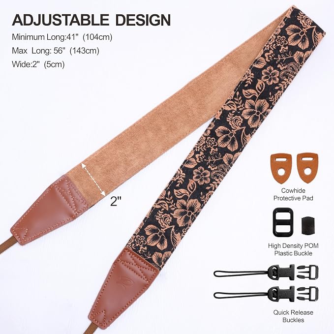 Padwa Lifestyle Cork Camera Strap - 2" Top Layer Cowhide Head Camera Straps for Photographers,Natural Log Crackle Art Print Style,Soft Chamois Velvet Padded Strap Quick Release fits All Cameras - Image 7