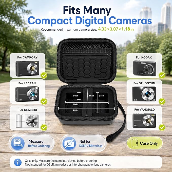 Comecase Camera Case for Kodak PIXPRO FZ55/FZ45, 2 SD Card Slots, Jet Black | Hard EVA Shell, Padded Divider and 2 SD Card Slots Organize a Compact Camera, Charger and Cable for Travel. Case Only. - Image 2