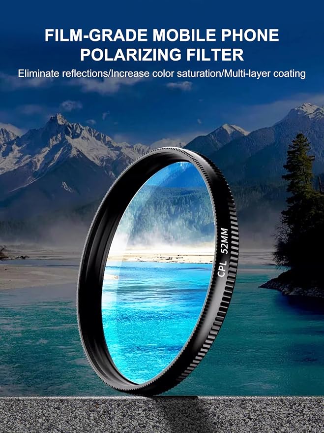 Concept 52mm Clip-On CPL Polarizing Filter for iPhone 16/15/14/13/12/11, Phone Camera Lens Kit with Universal Clip-On Adapter and Protective Case,Camera Kit - Image 4