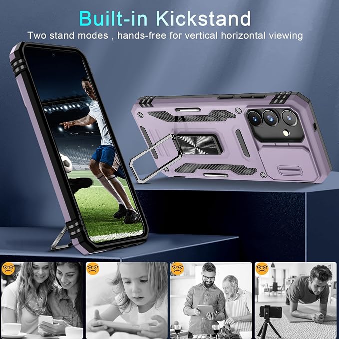 DEERLAMN Case for Samsung Galaxy S24 6.2-Inch with Slide Camera Cover+Screen Protector(1 Pack), Rotated Ring Kickstand Military Grade Shockproof Protective Cover-Deep Purple - Image 5