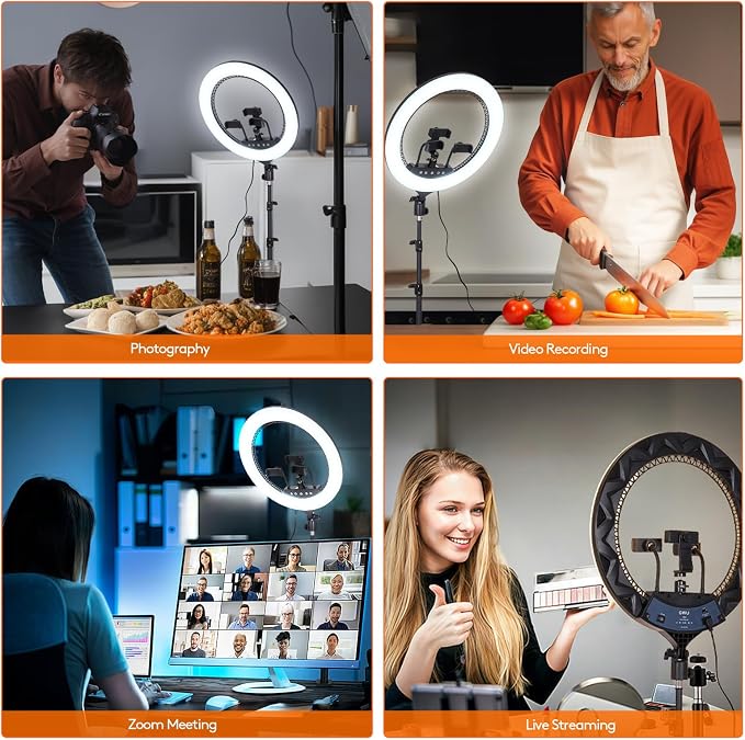 GWO 18 inch LED Ring Light with Tripod Stand 6000K Dimmable Makeup Selfie Light with Touch Panel Phone Holders for YouTube Vlog Video Shooting Include Carrying Bag and Remote Control CRI>90 - Image 6