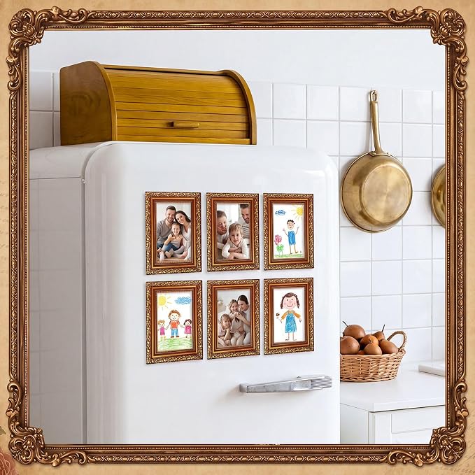 Capoda 12 Pcs 4x6 Magnetic Picture Frames Gold Vintage Picture Frames for Refrigerator Vintage Gallery Tabletop Display Gold Photo Decor for Home Wedding Living Room Decor Supplies - Image 5