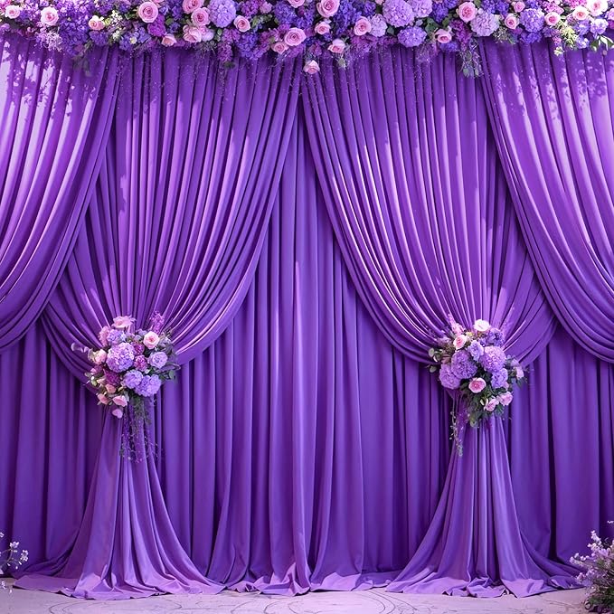 4 Panels Purple Backdrop Curtains for Wedding Party Wrinkle Free Backdrops Curtain Drapes Fabric Decorations Photo Back Drop Cloth for Baby Shower Photography Stage Reception 20ft(W) x 12ft(H) - Image 4