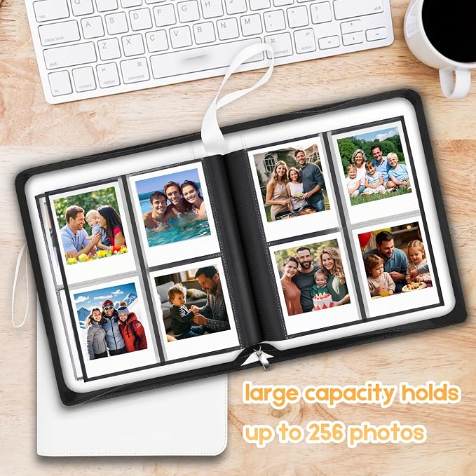 Veicevol 256-Pocket Album for Polaroid i-Type, 600 & SX-70 Photos, White | Designed for Fujifilm Instax Wide Photos, Water-Resistant PU Leather Cover, Zipper Closure, Securely Holds Up to 256 Photos - Image 6