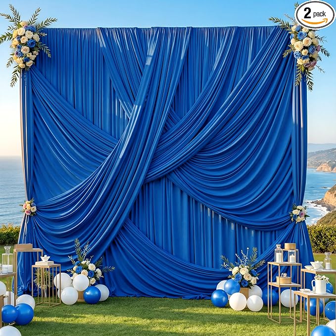 10x12 ft Royal Blue Backdrop Curtains for Weddings, Birthdays and Photos | 2 Panels 5x12 ft, Wrinkle-Free Polyester Drapes, Washable, Ironable, 4 in Rod Pocket for Baby Showers Photography Background by PartyVillage
